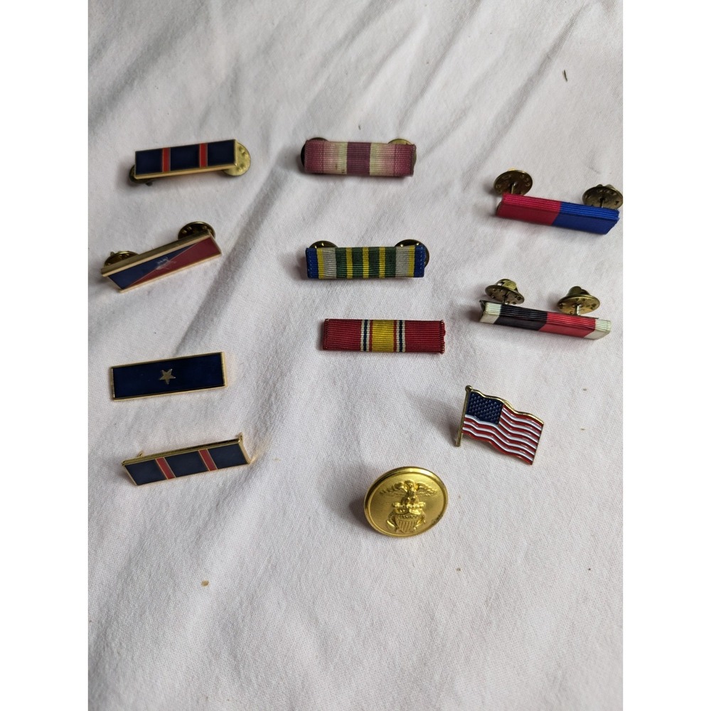 12 piece medal ribbon lot Military Police firefighter estate find awards pins
